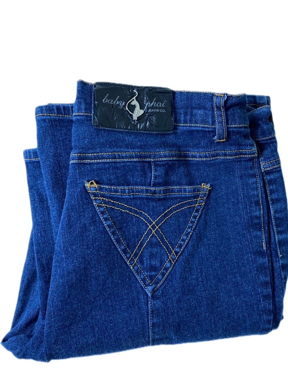 Baby Phat Dark Blue Flared Jeans with Front Seams Y2K Bootcut Stretch Denim - Picture 10 of 11